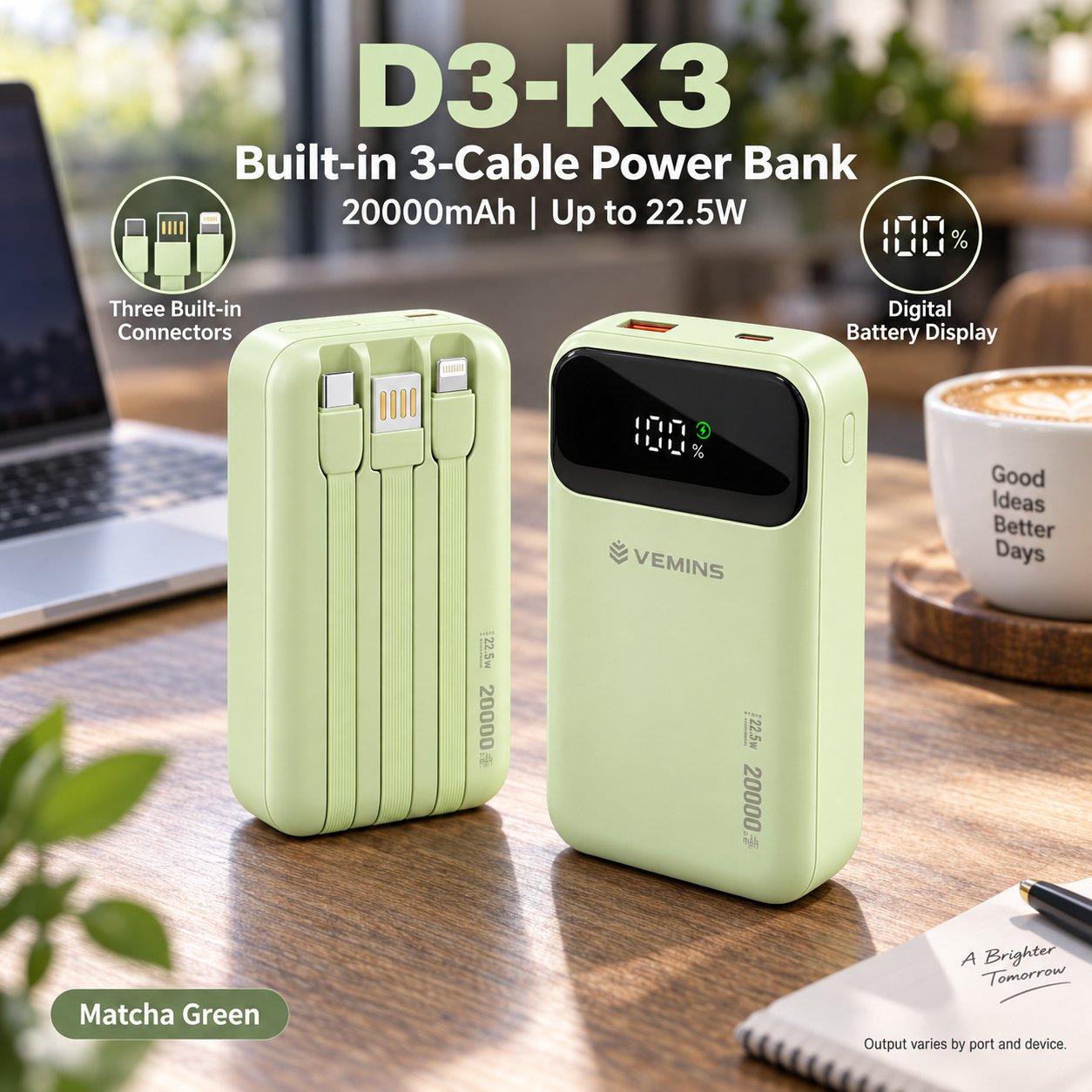D3-K3 20000mAh Built-in 3-Cable Power Bank