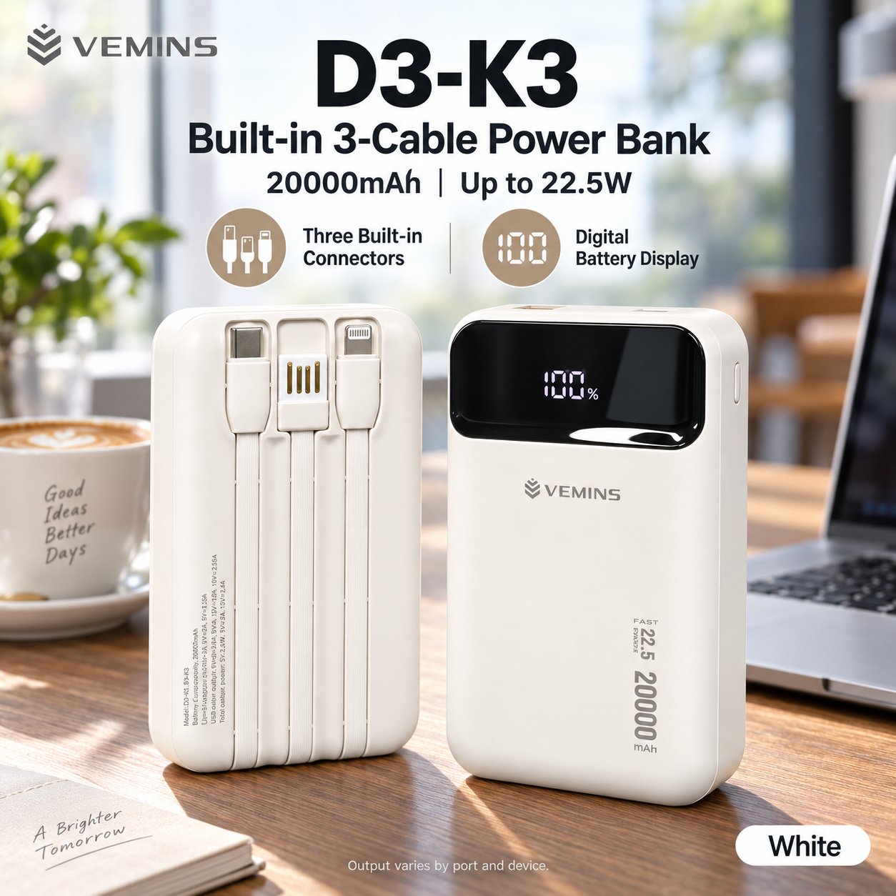 D3-K3 20000mAh Built-in 3-Cable Power Bank