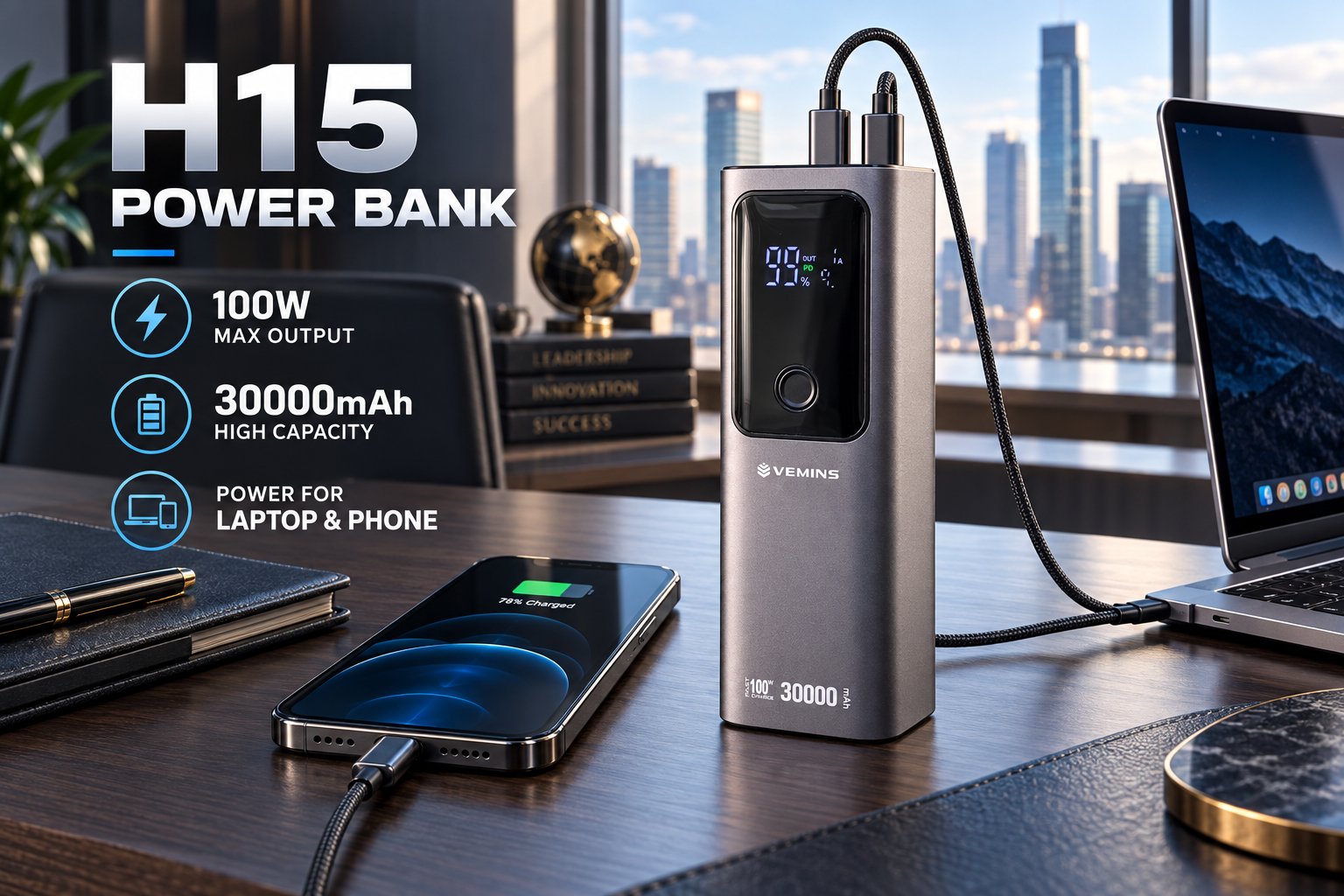 H15 30000mAh 100W Power Bank