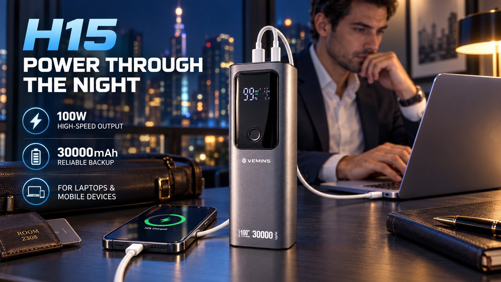 H15 30000mAh 100W Power Bank