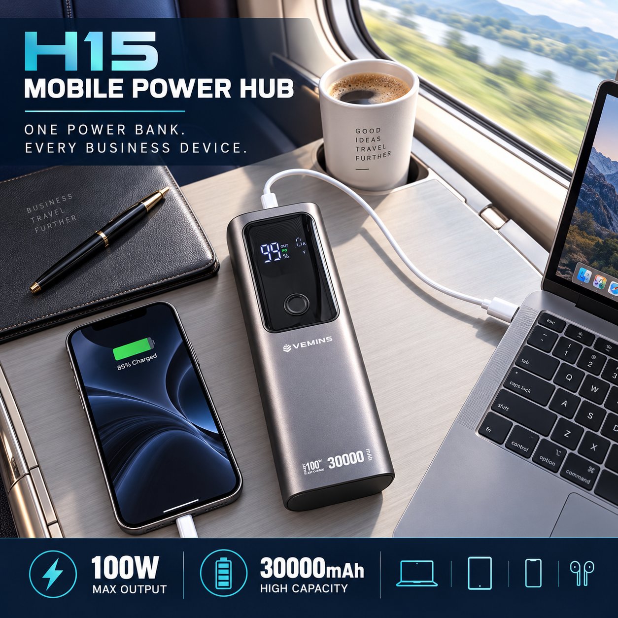 H15 30000mAh 100W Power Bank