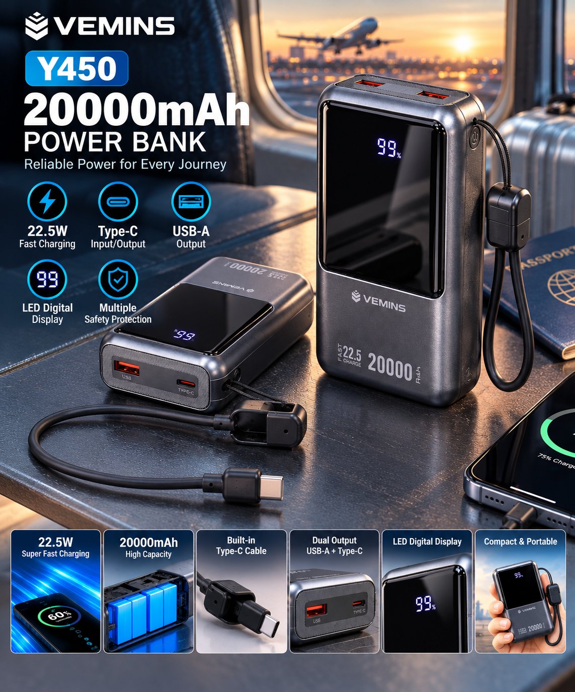 Y450 20000mAh 22.5W Fast Charge Power Bank