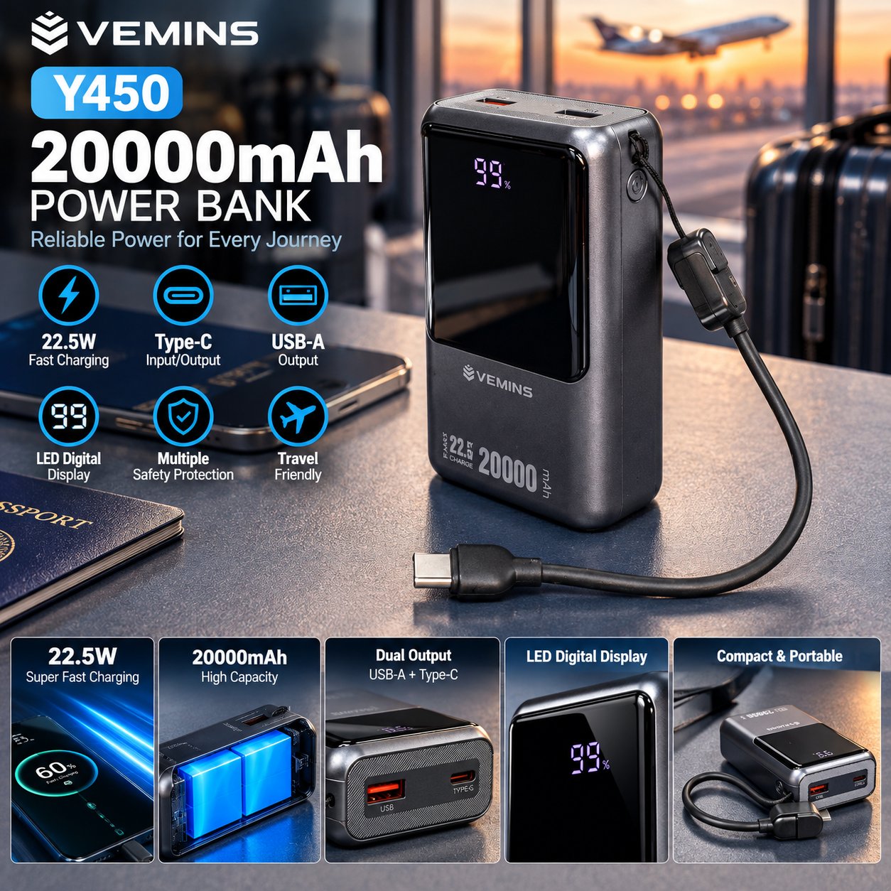 Y450 20000mAh 22.5W Fast Charge Power Bank