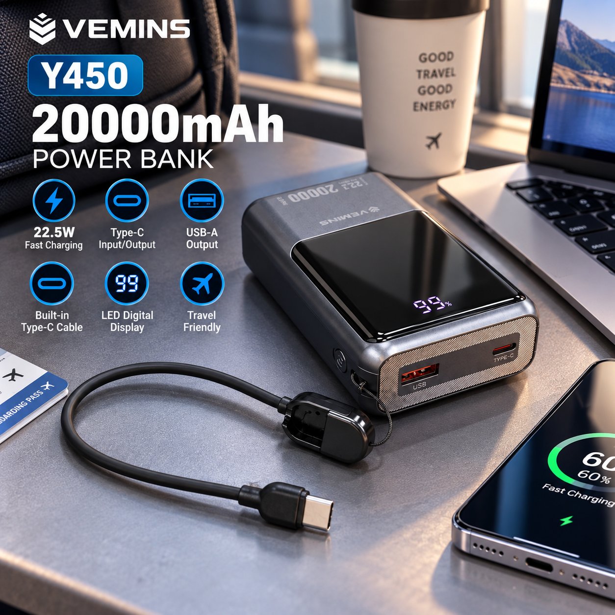 Y450 20000mAh 22.5W Fast Charge Power Bank