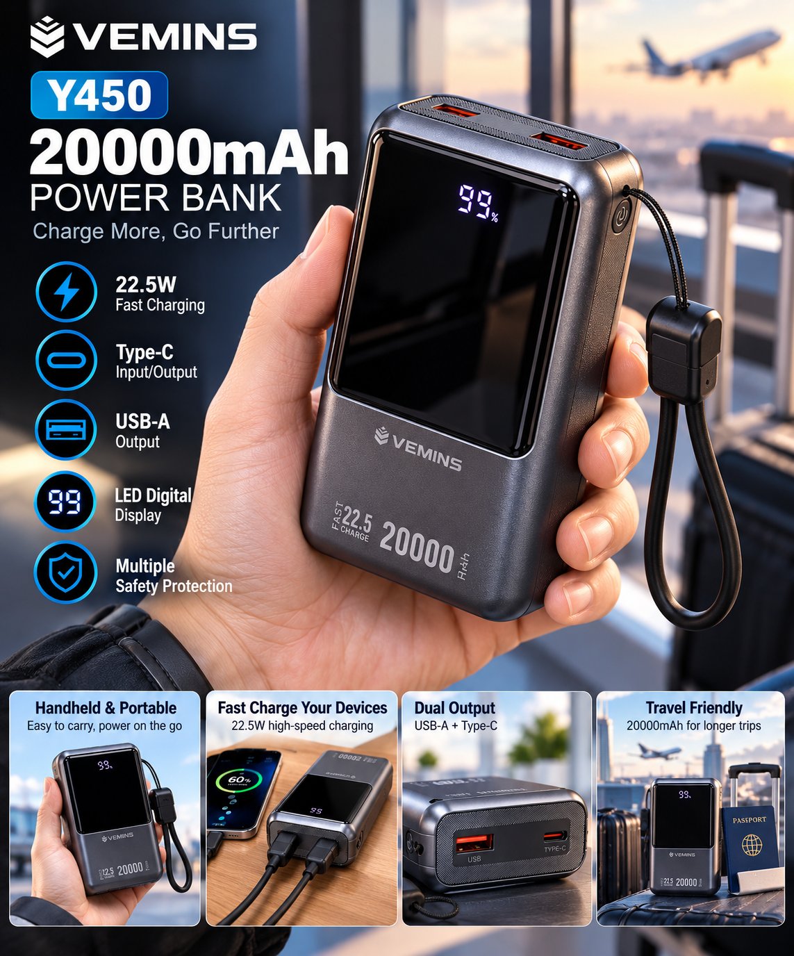 Y450 20000mAh 22.5W Fast Charge Power Bank