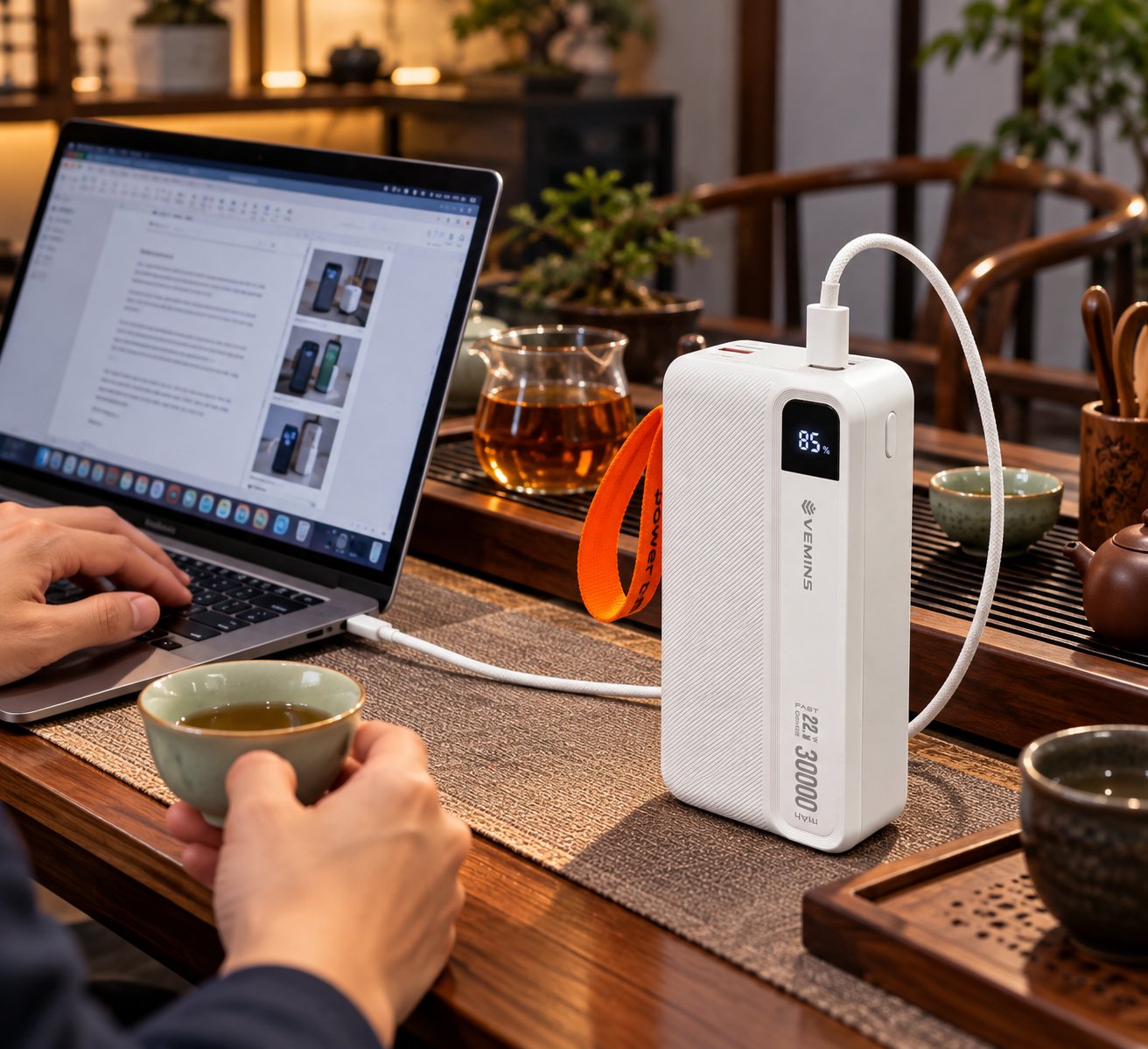 Y533 30000mAh Power Bank with LED Light & Built-in Cables