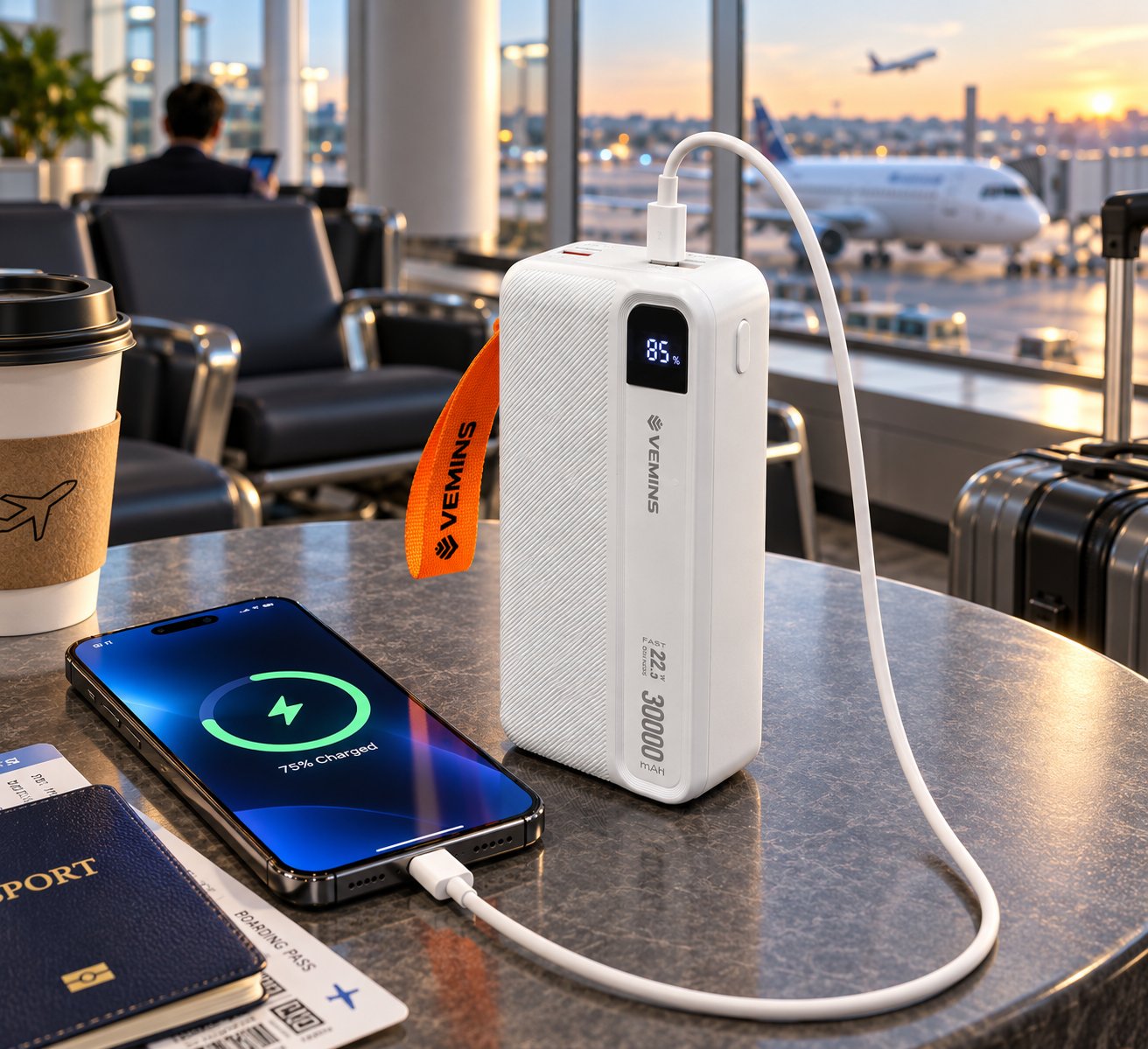 Y533 30000mAh Power Bank with LED Light & Built-in Cables
