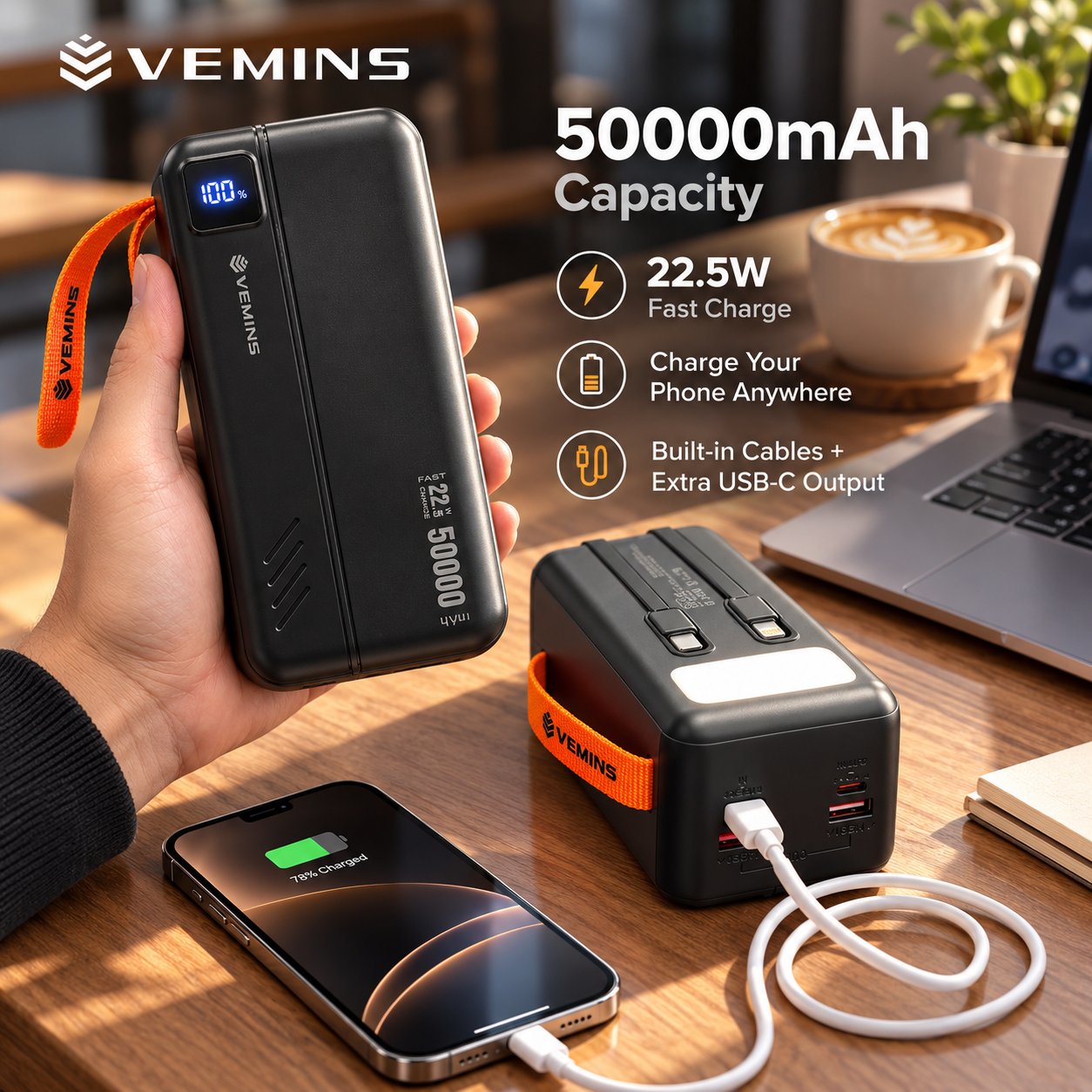 Y534 50000mAh High-Capacity Power Bank with LED Light