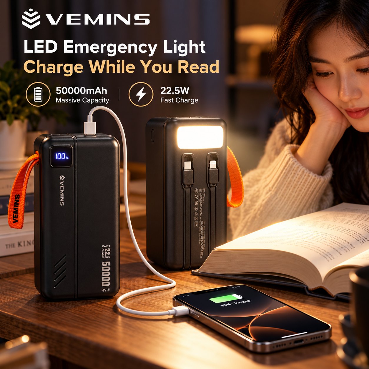 Y534 50000mAh High-Capacity Power Bank with LED Light