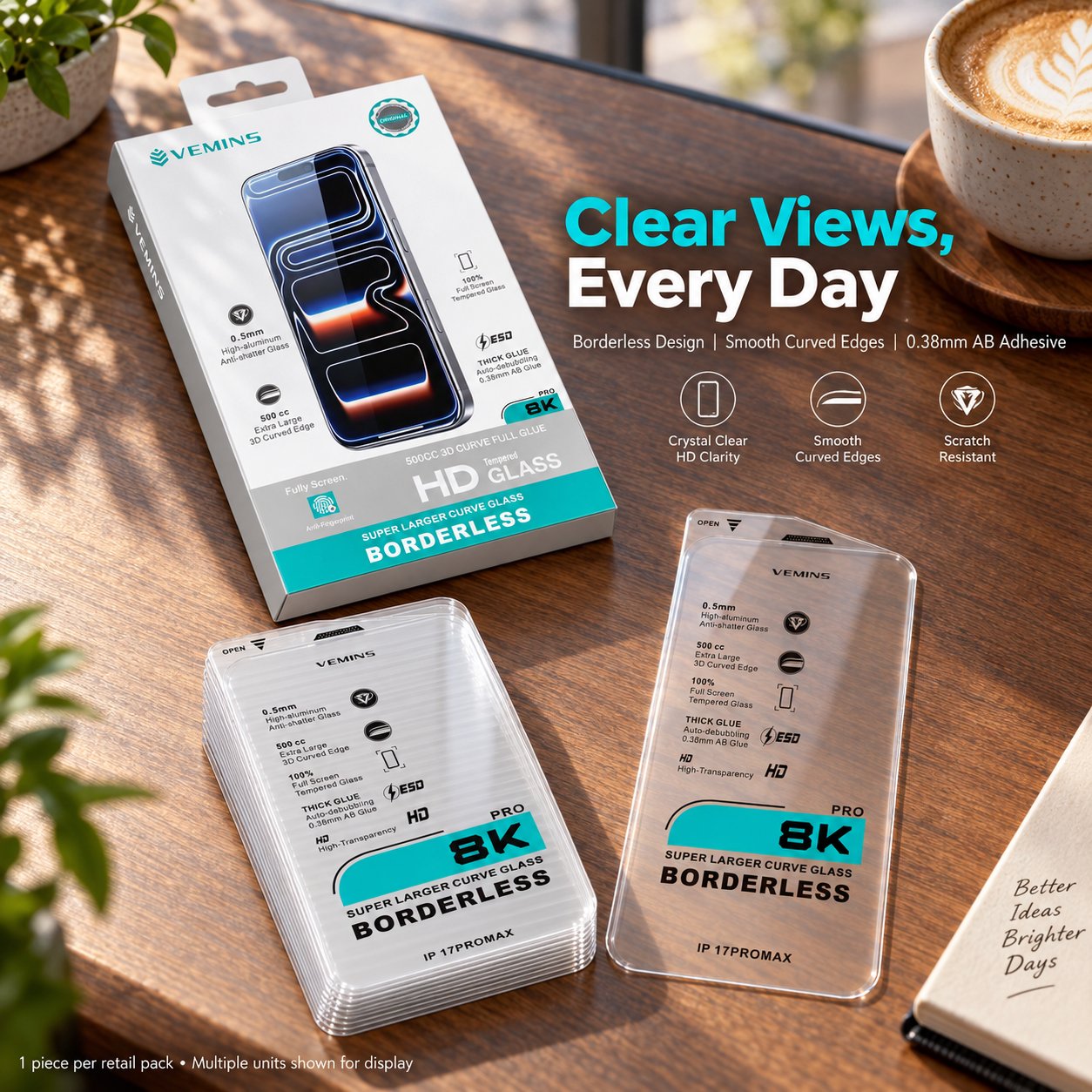 VEMINS 8K PRO Borderless Tempered Glass — IP 17PROMAX