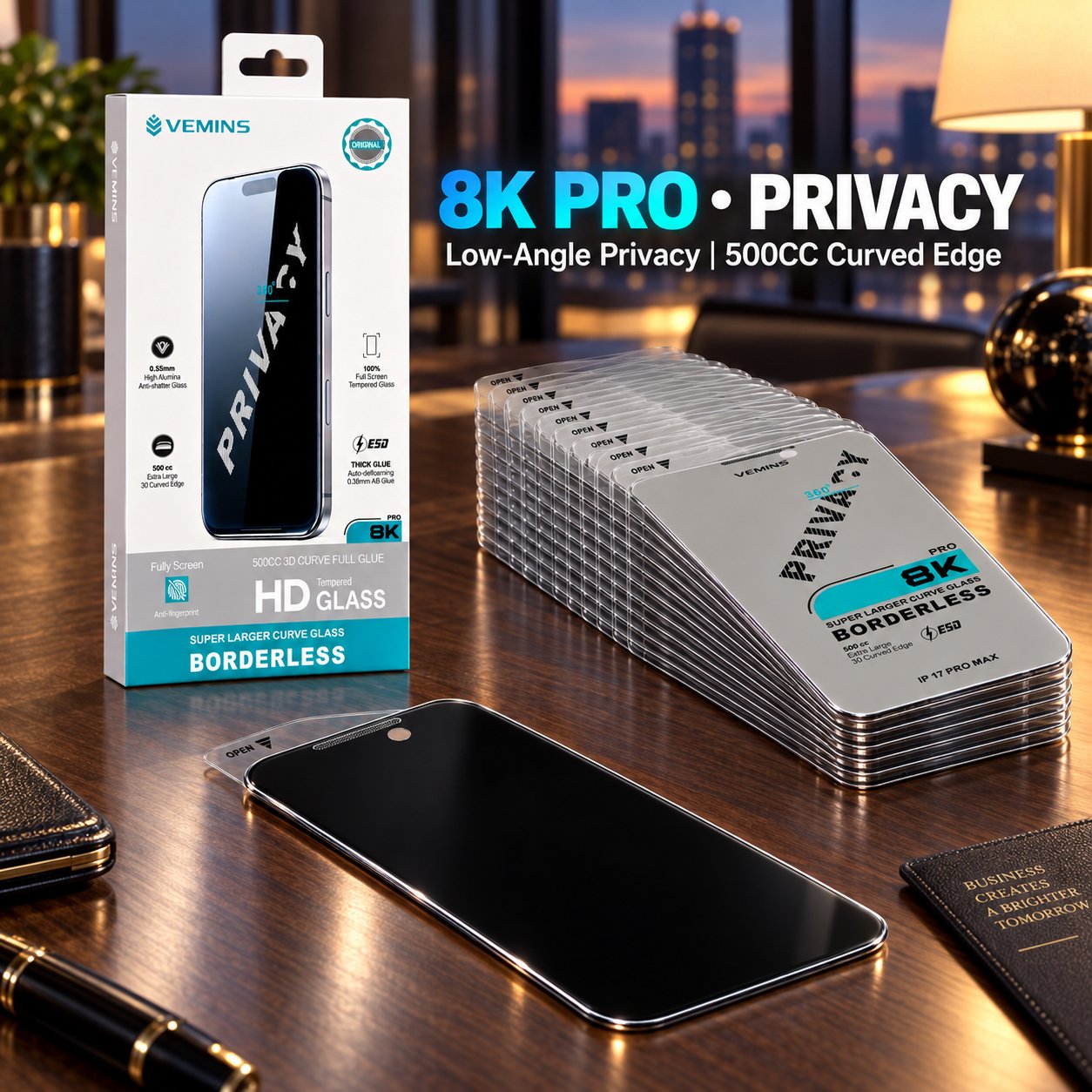 VEMINS 8K PRO Privacy Tempered Glass — IP 17 PRO MAX